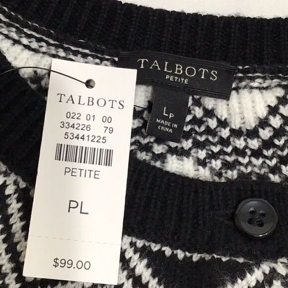 Talbots NEW Black Cardigan Sweater with White Nordic Snowflake Pattern - Picture 10 of 11